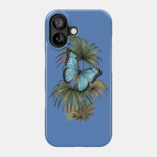 Tropical Blue Morpho Butterfly Botanical Art Phone Case