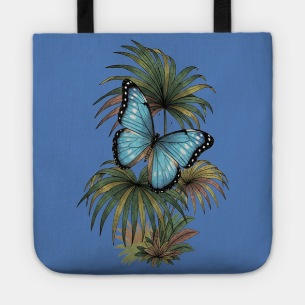 Tropical Blue Morpho Butterfly Botanical Art Tote by BirdsnStuff