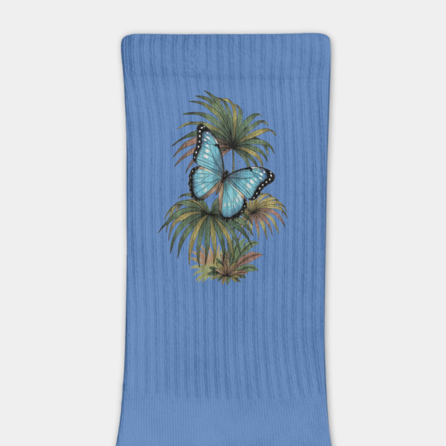 Tropical Blue Morpho Butterfly Botanical Art by BirdsnStuff