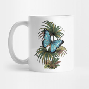 Tropical Blue Morpho Butterfly Botanical Art Mug