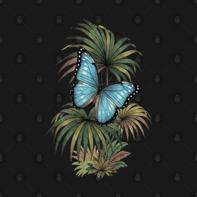 Tropical Blue Morpho Butterfly Botanical Art by BirdsnStuff
