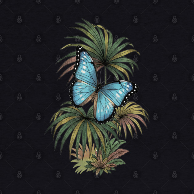 Tropical Blue Morpho Butterfly Botanical Art by BirdsnStuff