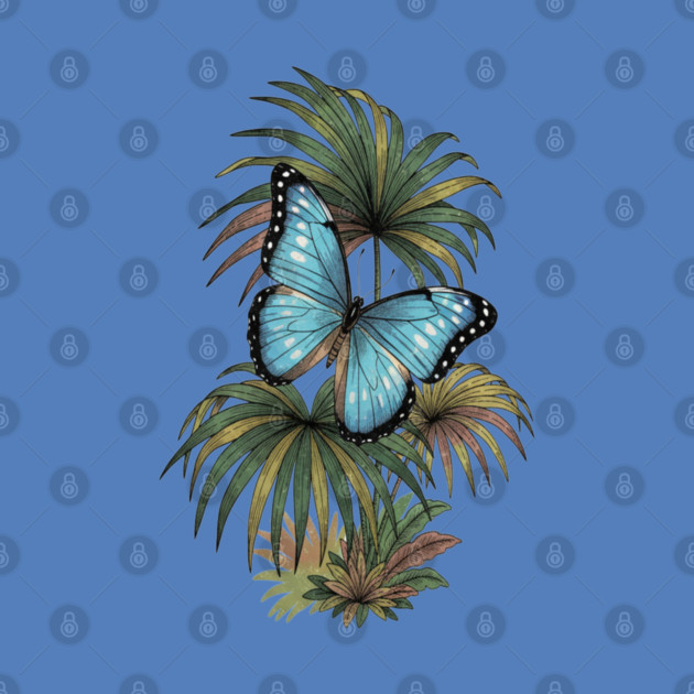 Tropical Blue Morpho Butterfly Botanical Art by BirdsnStuff