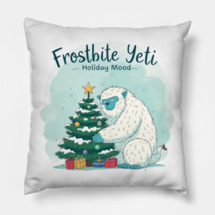Frostbite Yeti – Cute Winter Yeti Hugging a Christmas Tree | Funny Holiday Mood Christmas Design 2025 Pillow