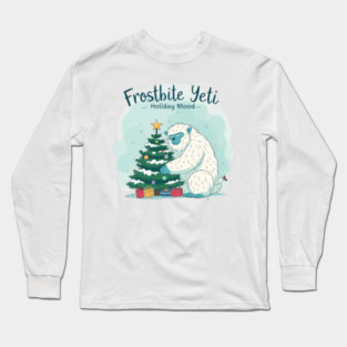 Frostbite Yeti – Cute Winter Yeti Hugging a Christmas Tree | Funny Holiday Mood Christmas Design 2025 Long Sleeve T-Shirt