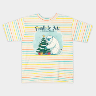 Frostbite Yeti – Cute Winter Yeti Hugging a Christmas Tree | Funny Holiday Mood Christmas Design 2025 Kids T-Shirt
