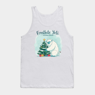 Frostbite Yeti – Cute Winter Yeti Hugging a Christmas Tree | Funny Holiday Mood Christmas Design 2025 Tank Top