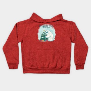 Frostbite Yeti – Cute Winter Yeti Hugging a Christmas Tree | Funny Holiday Mood Christmas Design 2025 Kids Hoodie
