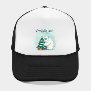 Frostbite Yeti – Cute Winter Yeti Hugging a Christmas Tree | Funny Holiday Mood Christmas Design 2025 Hat