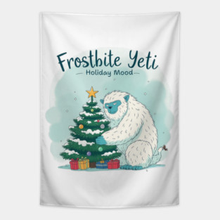 Frostbite Yeti – Cute Winter Yeti Hugging a Christmas Tree | Funny Holiday Mood Christmas Design 2025 Tapestry