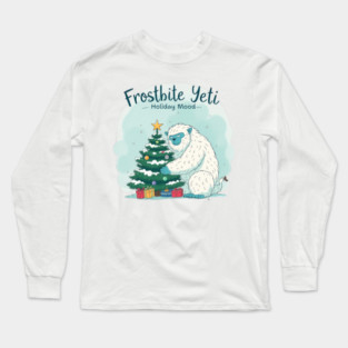 Frostbite Yeti – Cute Winter Yeti Hugging a Christmas Tree | Funny Holiday Mood Christmas Design 2025 Long Sleeve T-Shirt