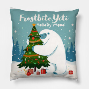 Frostbite Yeti – Cute Winter Yeti Hugging a Christmas Tree | Funny Holiday Mood Christmas Design 2025 Pillow