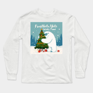 Frostbite Yeti – Cute Winter Yeti Hugging a Christmas Tree | Funny Holiday Mood Christmas Design 2025 Long Sleeve T-Shirt