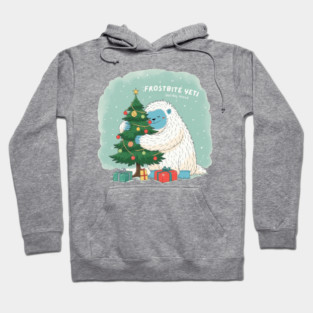 Frostbite Yeti – Cute Winter Yeti Hugging a Christmas Tree | Funny Holiday Mood Christmas Design 2025 Hoodie