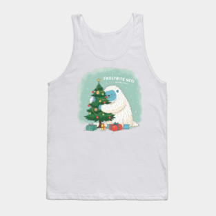 Frostbite Yeti – Cute Winter Yeti Hugging a Christmas Tree | Funny Holiday Mood Christmas Design 2025 Tank Top
