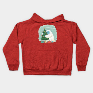 Frostbite Yeti – Cute Winter Yeti Hugging a Christmas Tree | Funny Holiday Mood Christmas Design 2025 Kids Hoodie