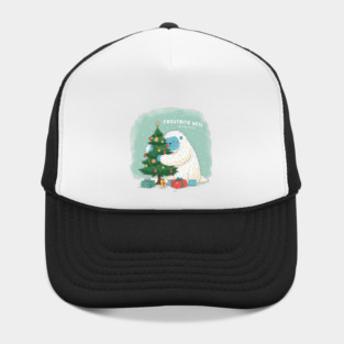 Frostbite Yeti – Cute Winter Yeti Hugging a Christmas Tree | Funny Holiday Mood Christmas Design 2025 Hat