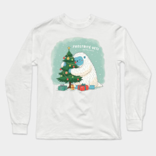 Frostbite Yeti – Cute Winter Yeti Hugging a Christmas Tree | Funny Holiday Mood Christmas Design 2025 Long Sleeve T-Shirt