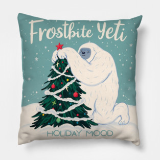 Frostbite Yeti – Cute Winter Yeti Hugging a Christmas Tree | Funny Holiday Mood Christmas Design 2025 Pillow