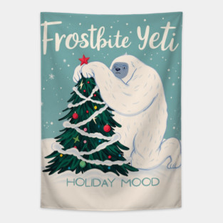 Frostbite Yeti – Cute Winter Yeti Hugging a Christmas Tree | Funny Holiday Mood Christmas Design 2025 Tapestry