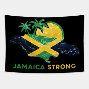 Jamaica Strong Flag Heart Symbol for Island Pride and Caribbean Spirit Tapestry