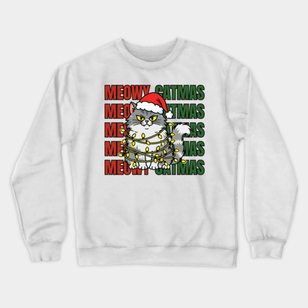 Christmas-Cat Crewneck Sweatshirt by Creatifly Graphic Tees