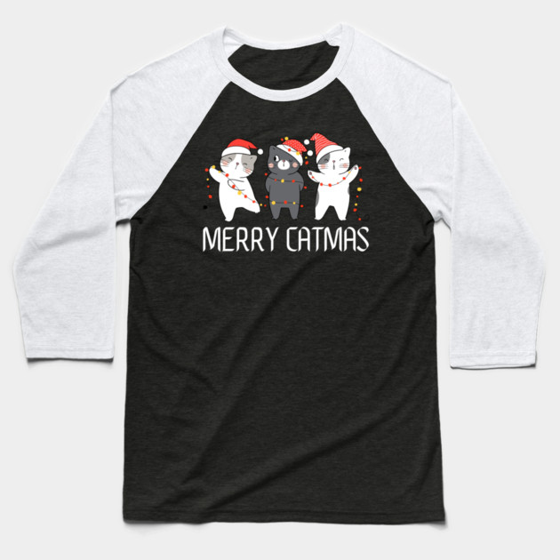 Christmas-Cat Baseball T-Shirt by Creatifly Graphic Tees