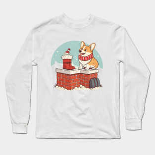 Corgi Blocking Santa Funny Christmas Long Sleeve T-Shirt