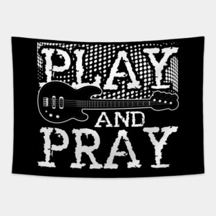 Vintage Play and Pray - Christian Guitar Lovers Bass Guitar Players Tapestry