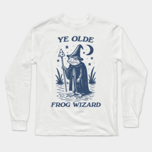 Ye Olde Frog wizard, unisex t shirt, Medieval frog wizard tshirt,, Fantasy frogs old timey t-shirt, Adventurer gifts, funny autism meme t shirt, weirdcore tees, Vintage Long Sleeve T-Shirt