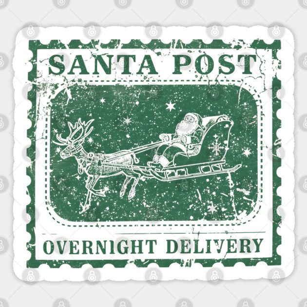 Santa’s Overnight Delivery Vintage Christmas Sticker by JessArty