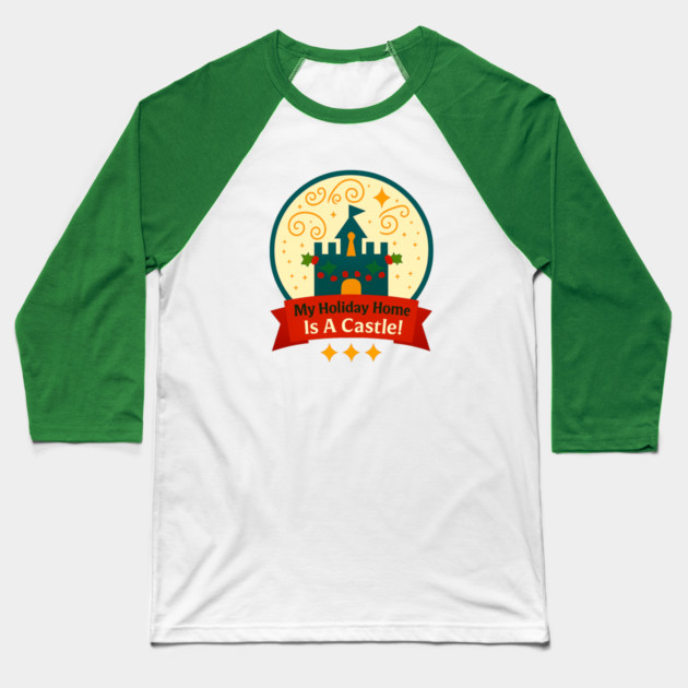 My Holiday Home Is A Castle Snowglobe Baseball T-Shirt by Disney For Seniors