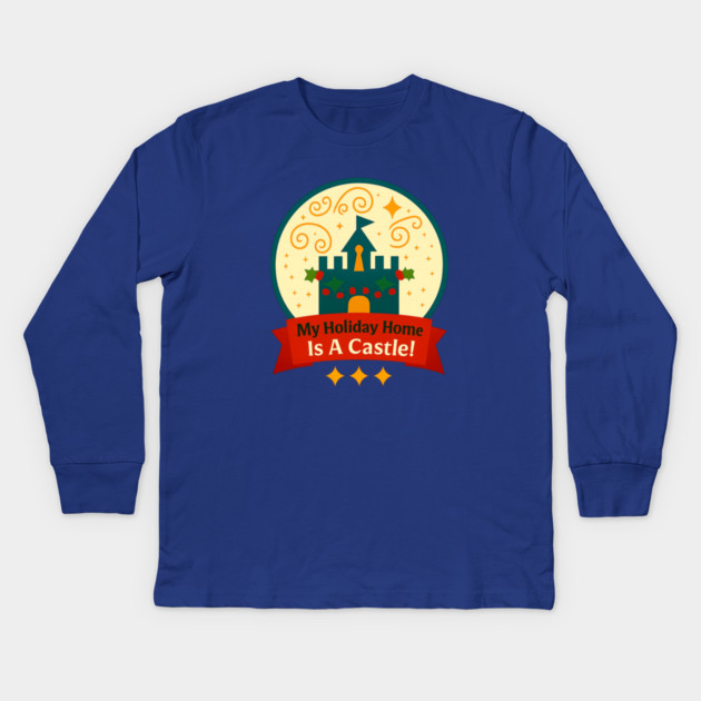 My Holiday Home Is A Castle Snowglobe Kids Long Sleeve T-Shirt by Disney For Seniors