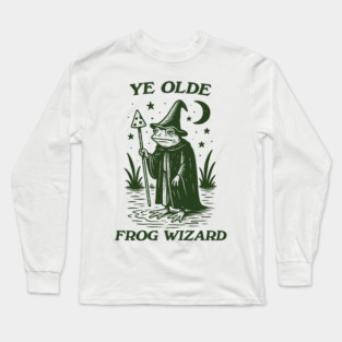 Ye Olde Frog wizard, unisex t shirt, Medieval frog wizard tshirt,, Fantasy frogs old timey t-shirt, Adventurer gifts, funny autism meme t shirt, weirdcore tees, Vintage Long Sleeve T-Shirt
