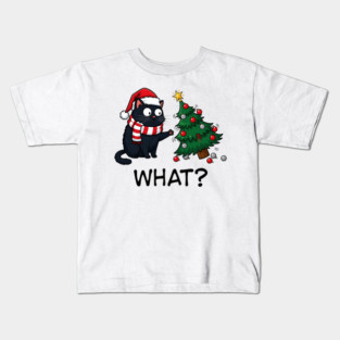 Funny Black Cat Christmas Tree What Kids T-Shirt