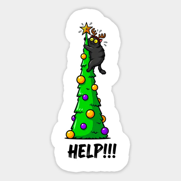 HELP!!! Cat on Christmas Tree - Funny Holiday Cat Lover Design Magnet by UrbanLifeApparel