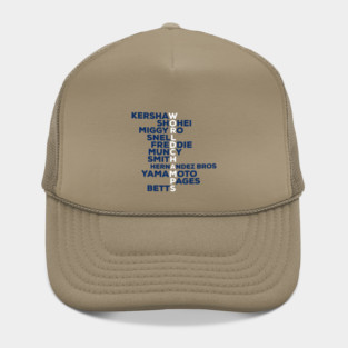 Los Angeles Dodgers Kershaw Shohei Miggy Ro Snell Freddie Muncy Smith Hernandez Bros Yamamoto Pages Betts Acrostic World Champions 2025 Hat