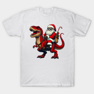 Santa Riding Dinosaur Funny Christmas T-Shirt
