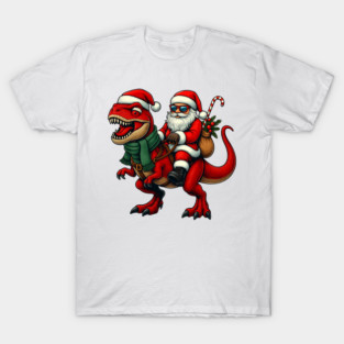 Santa Riding Dinosaur Funny Christmas T-Shirt