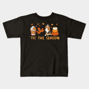 Tis the season, bernese mountain dog, fall pumpkin coffee Kids T-Shirt