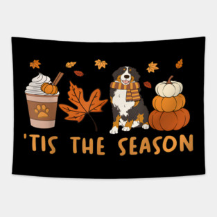 Tis the season, bernese mountain dog, fall pumpkin coffee Tapestry