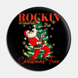 Rocking Around The Christmas Tree Santa Rock and Roll Guitar Pin