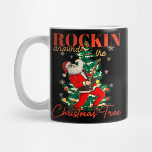 Rocking Around The Christmas Tree Santa Rock and Roll Guitar Mug