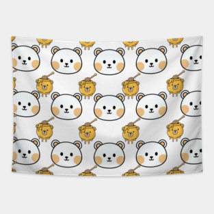 Cute Bear and Honey Pattern Tapestry
