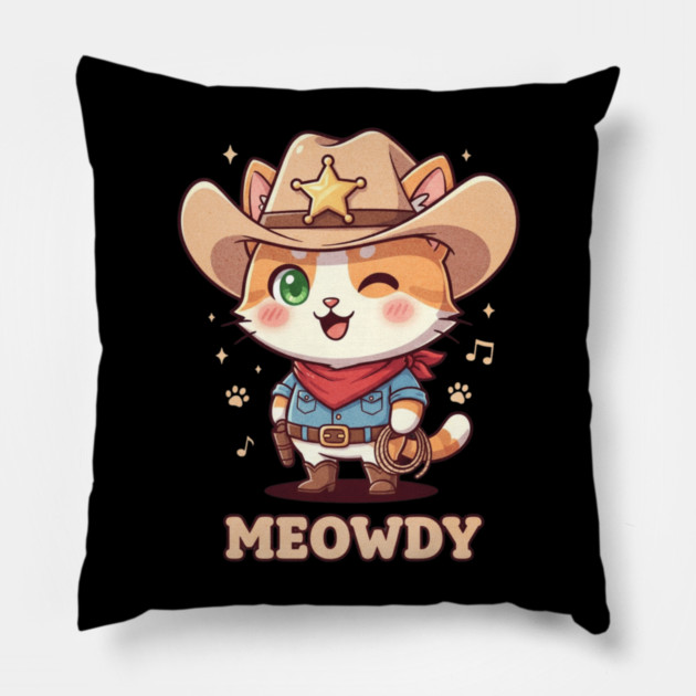 Meowdy Cat Cowboy Western Humor Pillow by shirtlux
