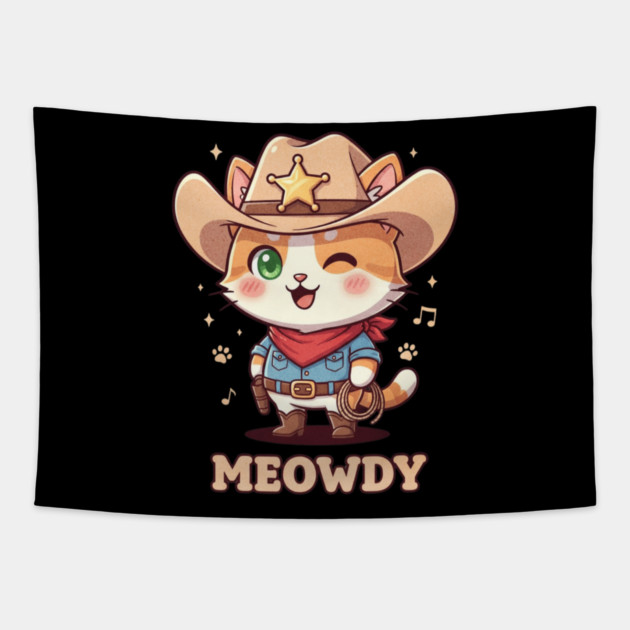 Meowdy Cat Cowboy Western Humor Tapestry by shirtlux