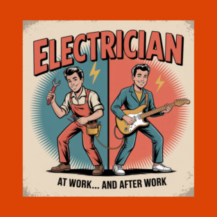 Electrician at Work and After Work Funny Vintage Rock T-Shirt