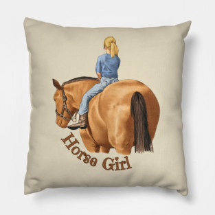 Horse Girl, Riding Bareback Horse Lover Illustration Pillow