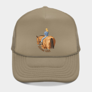 Horse Girl, Riding Bareback Horse Lover Illustration Hat