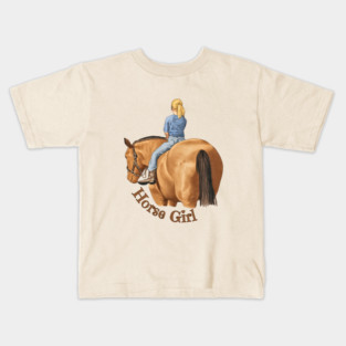 Horse Girl, Riding Bareback Horse Lover Illustration Kids T-Shirt